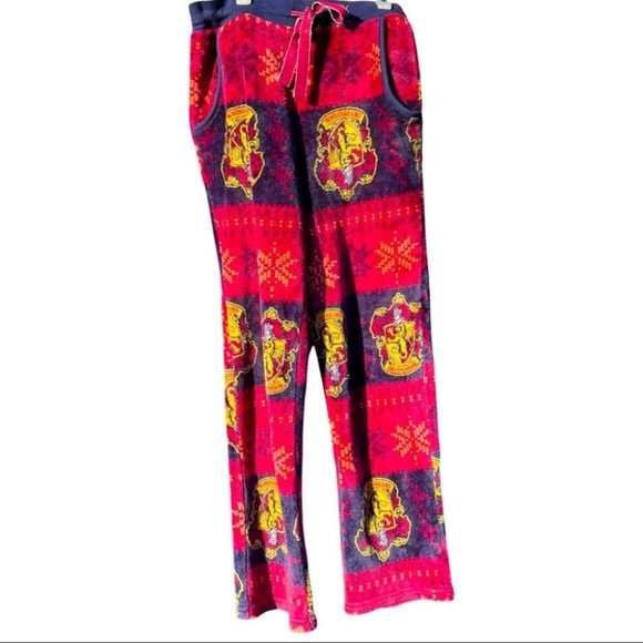 HARRY POTTER - Gryffindor - soft fuzzy PJ pajama longe pants w/ real cinch ties - Picture 1 of 11